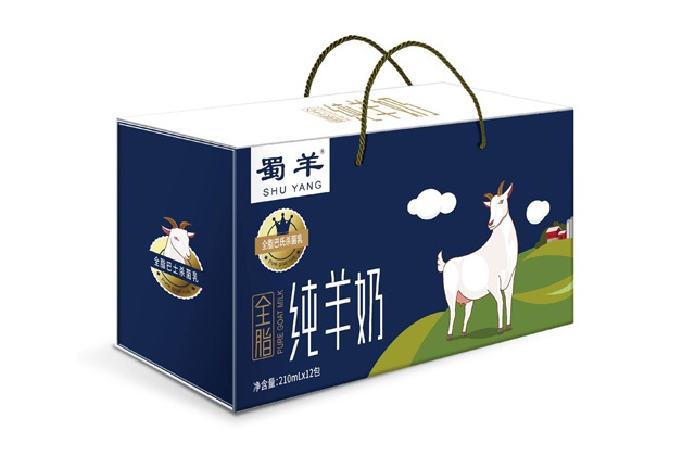 蜀羊全脂純羊奶包裝設計-卡通元素手繪、利樂包設計、外箱包裝創意設計